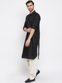 Thumbnail for Vastramay Men's Black Cotton Blend Pathani Kurta Set - Distacart