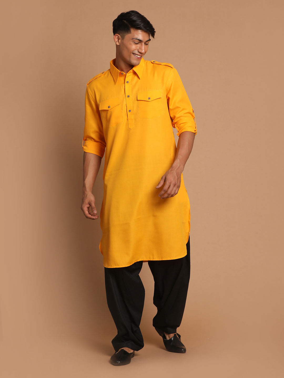 Yellow colour pathani suit sale