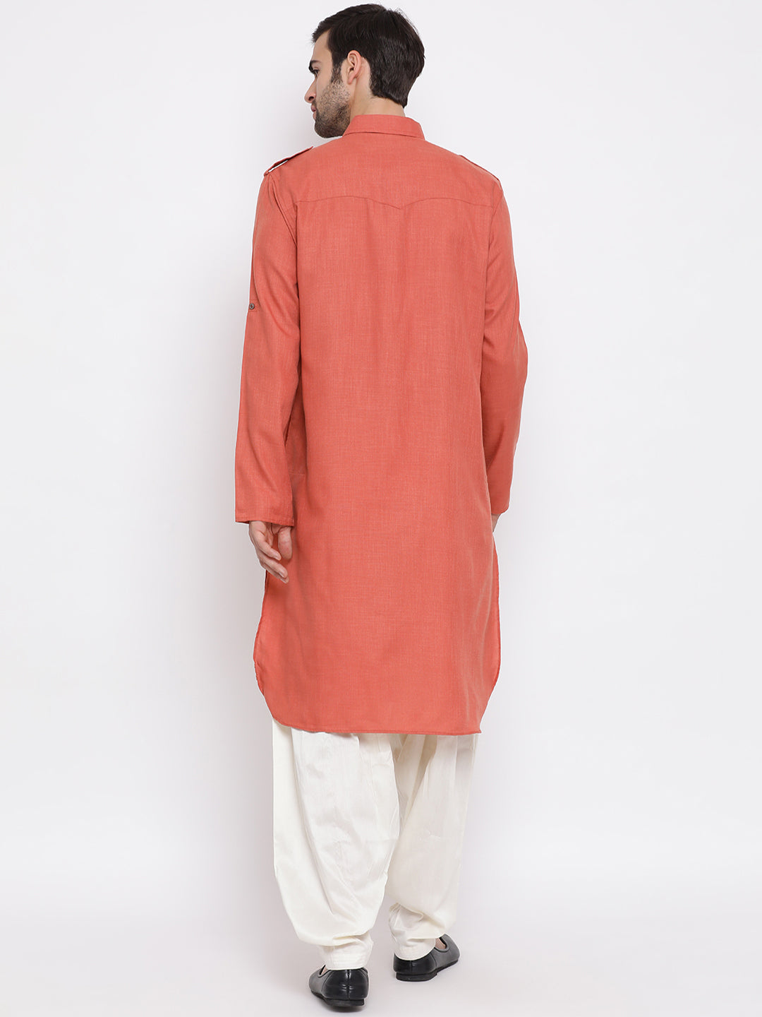 Vastramay Men's Pink Cotton Blend Pathani Kurta Set - Distacart