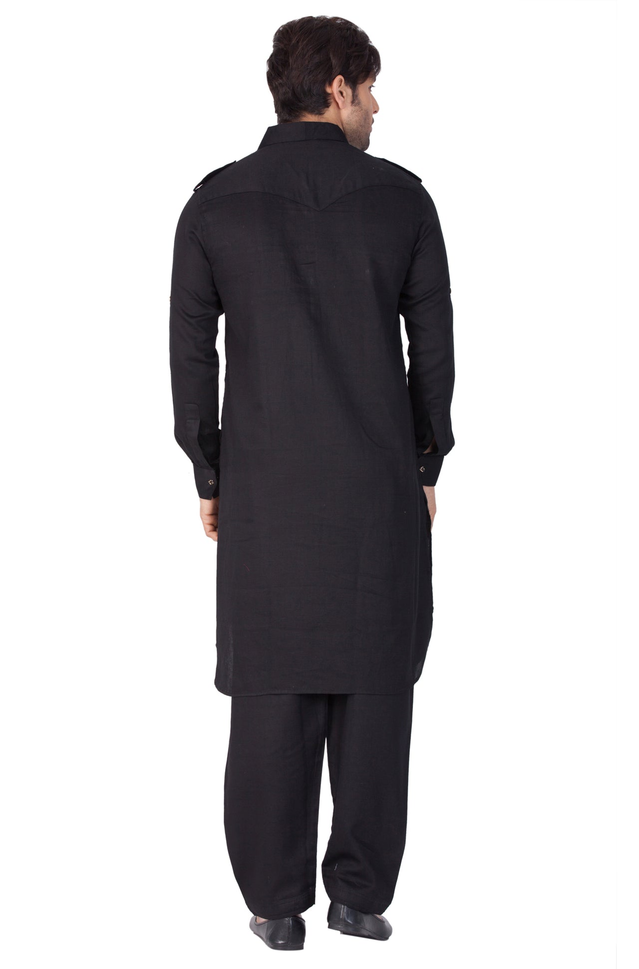 Vastramay Men's Black Cotton Blend Pathani Kurta Set - Distacart