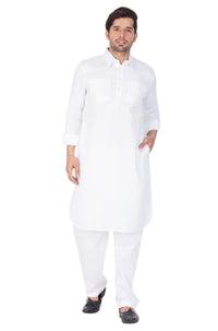 Thumbnail for Vastramay Men's White Cotton Blend Pathani Kurta Set - Distacart