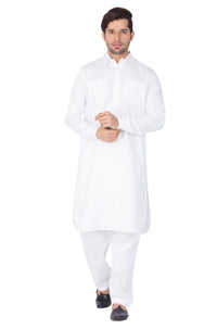 Thumbnail for Vastramay Men's White Cotton Blend Pathani Kurta Set - Distacart