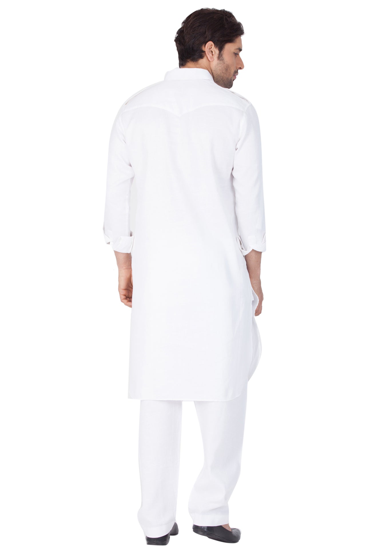 Vastramay Men's White Cotton Blend Pathani Kurta Set - Distacart