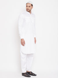 Thumbnail for Vastramay Men's White Cotton Blend Pathani Kurta Set - Distacart