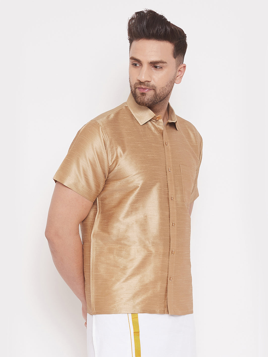 Vastramay Men's Rose Gold Silk Blend Ethnic Shirt - Distacart