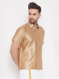 Thumbnail for Vastramay Men's Rose Gold Silk Blend Ethnic Shirt - Distacart