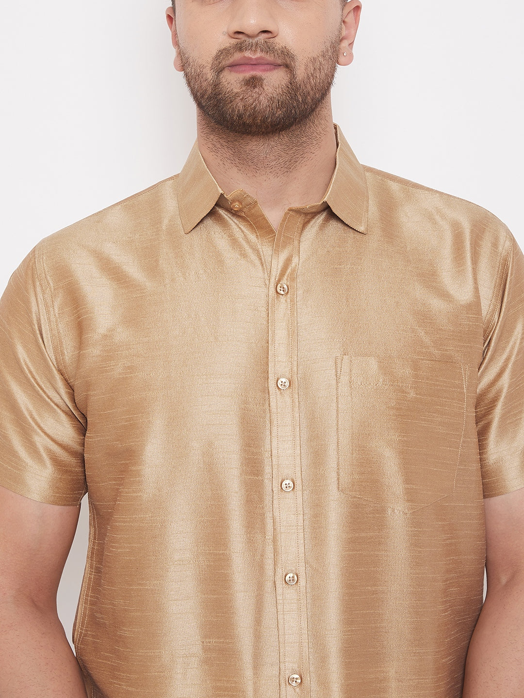 Vastramay Men's Rose Gold Silk Blend Ethnic Shirt - Distacart