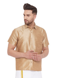 Thumbnail for Vastramay Men's Rose Gold Silk Blend Ethnic Shirt - Distacart