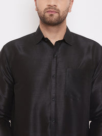 Thumbnail for Vastramay Men's Black and White Silk Blend Shirt And Mundu - Distacart