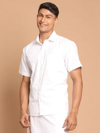 Thumbnail for Vastramay Men's White Cotton Ethnic Shirt - Distacart