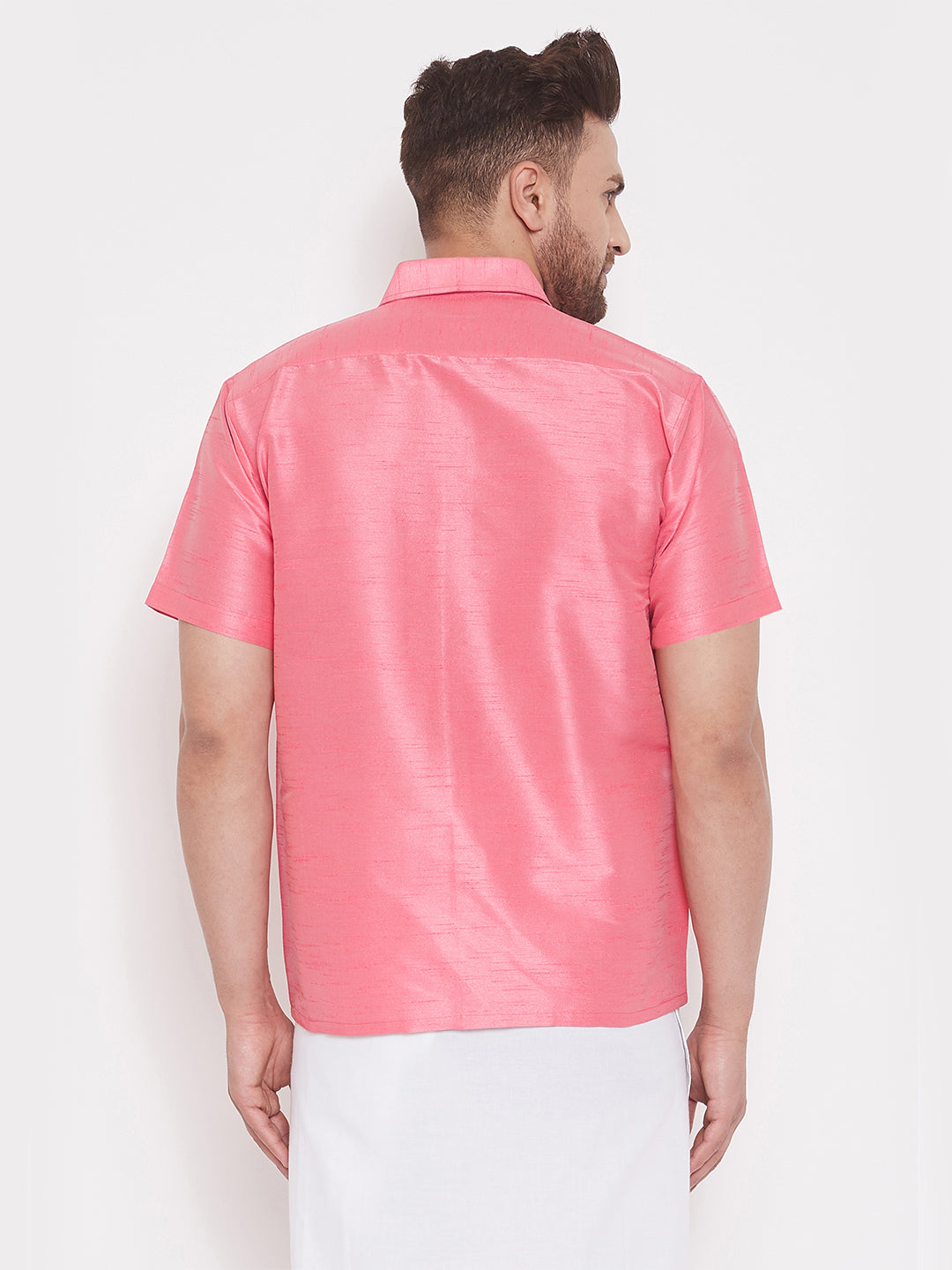 Vastramay Men's Pink Silk Blend Ethnic Shirt - Distacart