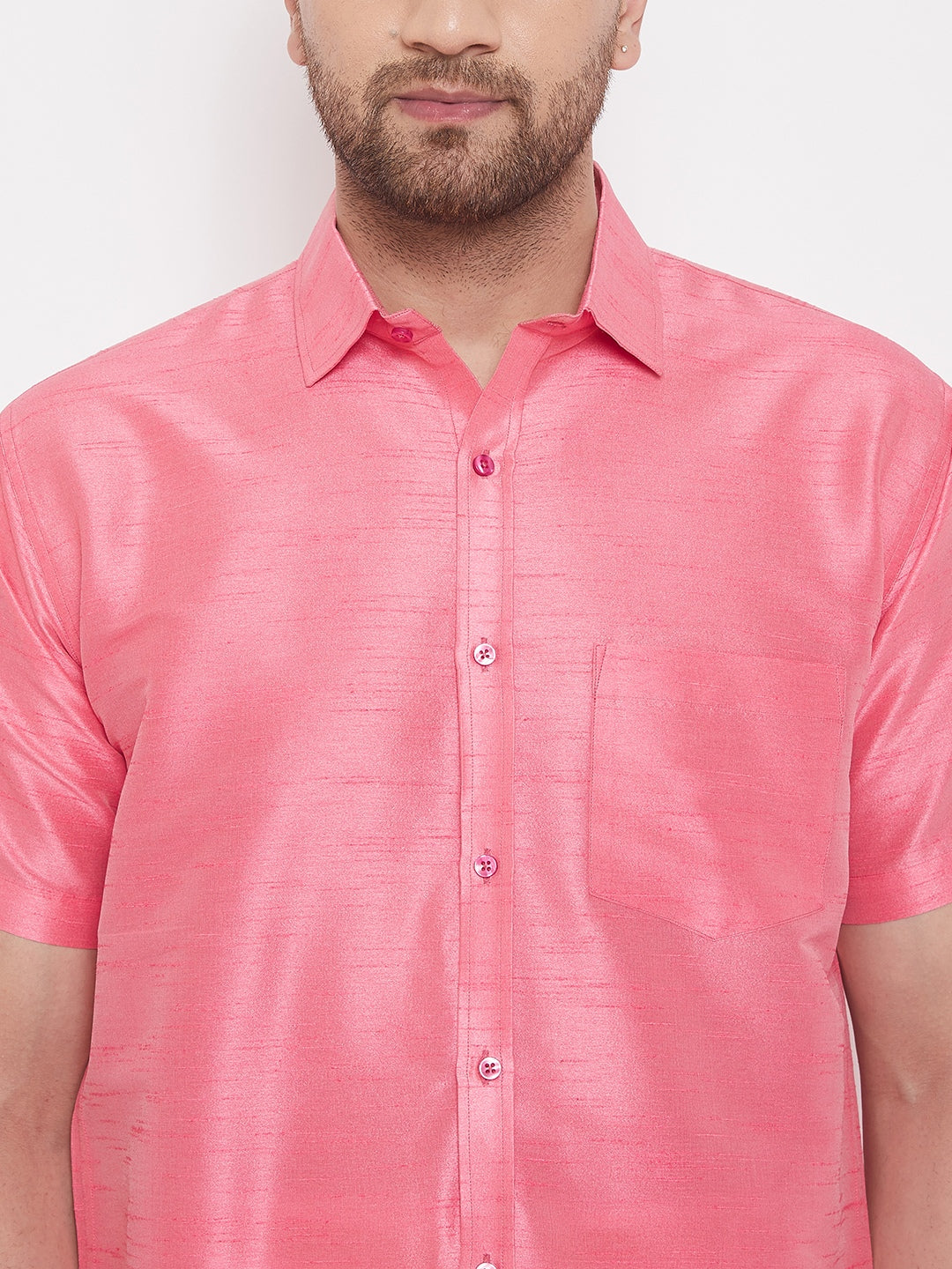 Vastramay Men's Pink Silk Blend Ethnic Shirt - Distacart