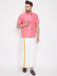 Thumbnail for Vastramay Men's Pink Silk Blend Ethnic Shirt - Distacart