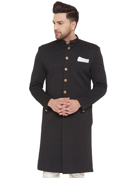 Vastramay Men's Black Silk Blend Sherwani Only Top - Distacart