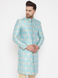 Thumbnail for Vastramay Men's Aqua Silk Blend Sherwani Only Top - Distacart