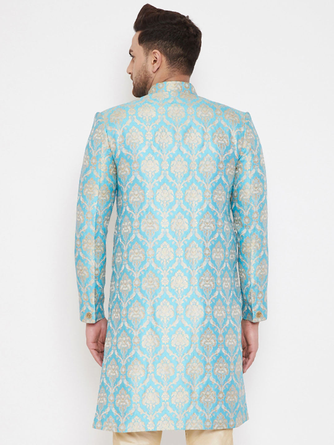 Vastramay Men's Aqua Silk Blend Sherwani Only Top - Distacart