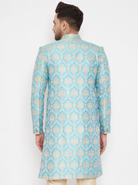 Thumbnail for Vastramay Men's Aqua Silk Blend Sherwani Only Top - Distacart