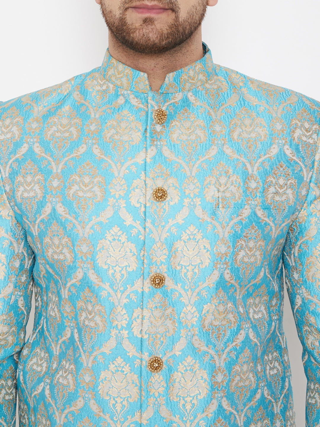 Vastramay Men's Aqua Silk Blend Sherwani Only Top - Distacart