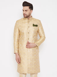 Thumbnail for Vastramay Men's Gold Silk Blend Sherwani Only Top - Distacart