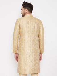 Thumbnail for Vastramay Men's Gold Silk Blend Sherwani Only Top - Distacart