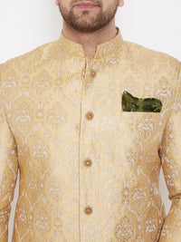 Thumbnail for Vastramay Men's Gold Silk Blend Sherwani Only Top - Distacart