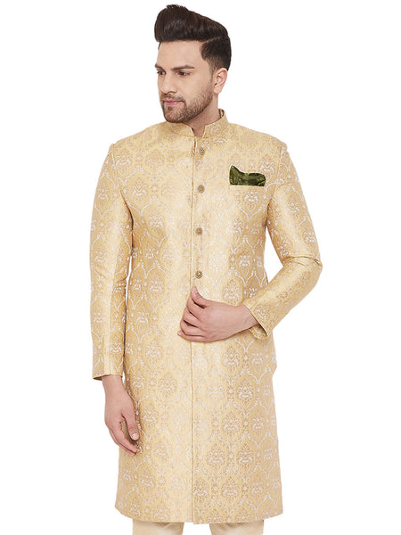 Vastramay Men's Gold Silk Blend Sherwani Only Top - Distacart