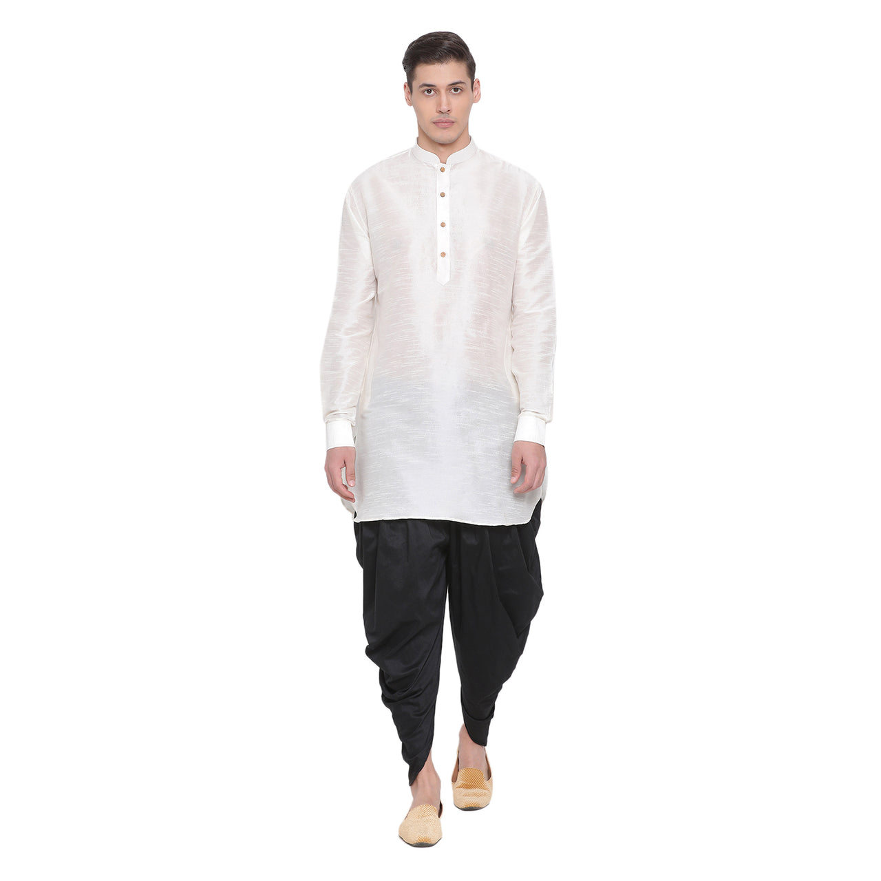 Vastramay Men's Cream Silk Blend Kurta and Dhoti Set - Distacart