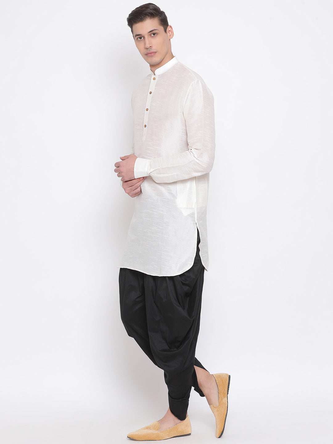 Vastramay Men's Cream Silk Blend Kurta and Dhoti Set - Distacart