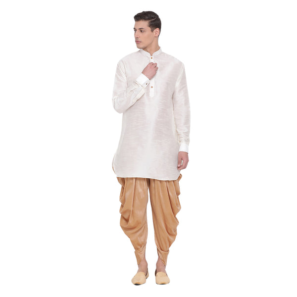 Vastramay Men's Cream Silk Blend Kurta and Dhoti Set - Distacart