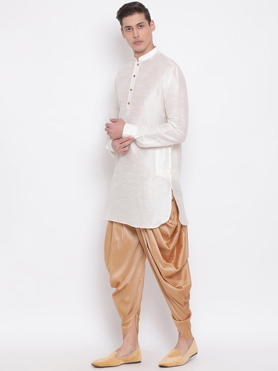 Vastramay Men's Cream Silk Blend Kurta and Dhoti Set - Distacart