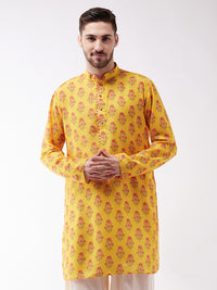 Thumbnail for Vastramay Men's Multicolor-Base-Mustard Muslin Cotton Kurta - Distacart