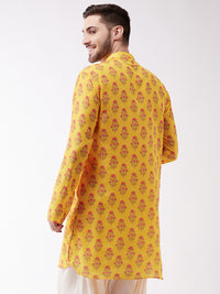 Thumbnail for Vastramay Men's Multicolor-Base-Mustard Muslin Cotton Kurta - Distacart