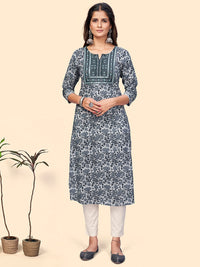 Thumbnail for NOZ2TOZ Women's Print & Embroidered Straight Cotton Grey Stitched Kurta - Distacart