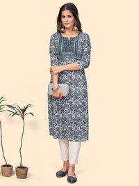 Thumbnail for NOZ2TOZ Women's Print & Embroidered Straight Cotton Grey Stitched Kurta - Distacart