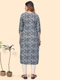 Thumbnail for NOZ2TOZ Women's Print & Embroidered Straight Cotton Grey Stitched Kurta - Distacart