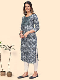 Thumbnail for NOZ2TOZ Women's Print & Embroidered Straight Cotton Grey Stitched Kurta - Distacart