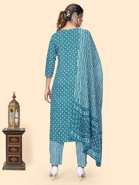 Thumbnail for NOZ2TOZ Women's Print & Embroidered Straight Rayon Blue Stitched Kurta Pant With Dupatta - Distacart