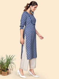 Thumbnail for NOZ2TOZ Women's Print & Mirror Work Straight Cotton Blue Stitched Kurta - Distacart