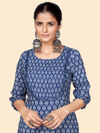 Thumbnail for NOZ2TOZ Women's Print & Mirror Work Straight Cotton Blue Stitched Kurta - Distacart