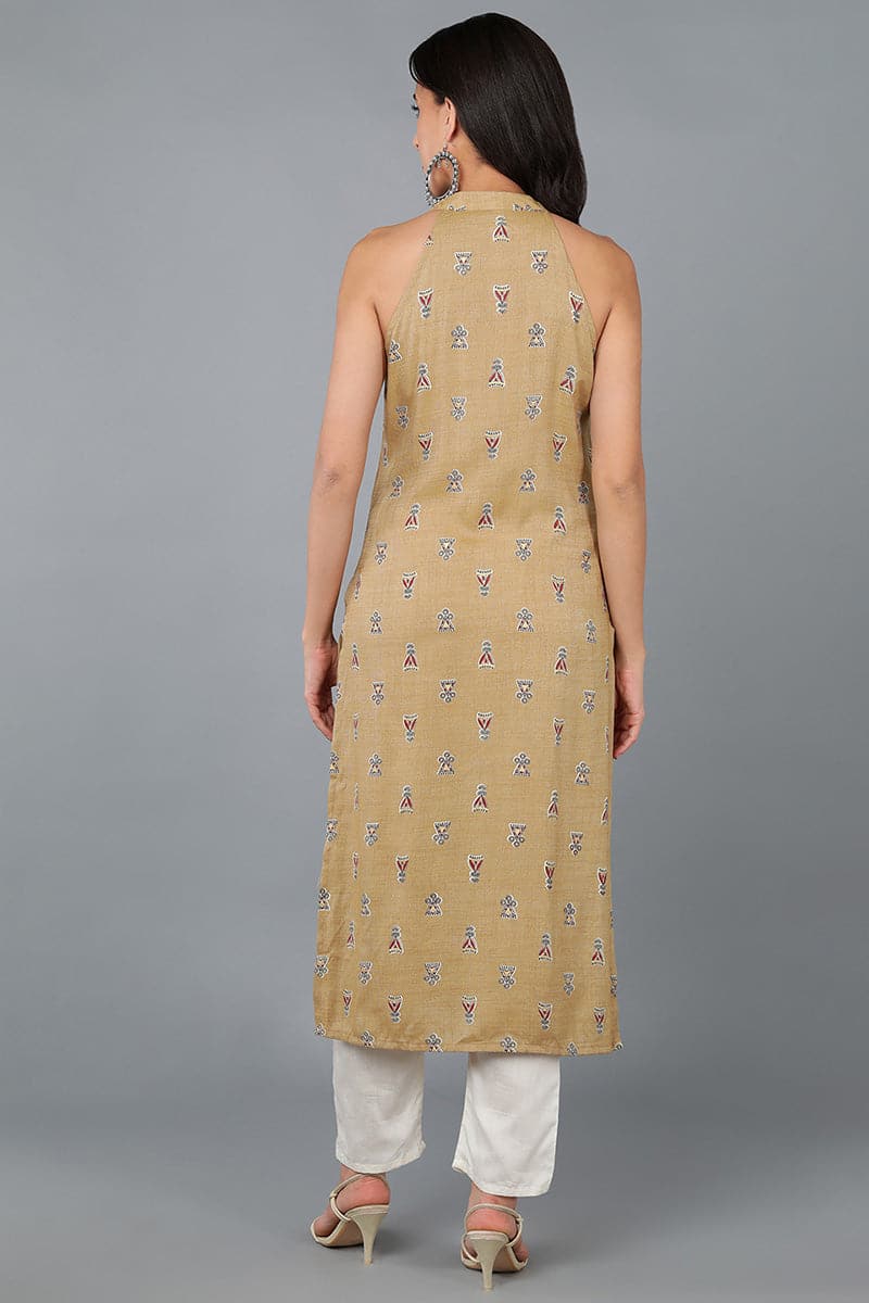 Women's Striking Mustard Cotton Ethnic Motifs Kurta - Rasiya - Distacart