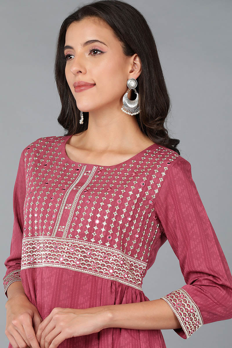 Women's Maroon Silk Blend Ethnic Motifs Embroidered Anarkali Kurta - Rasiya - Distacart