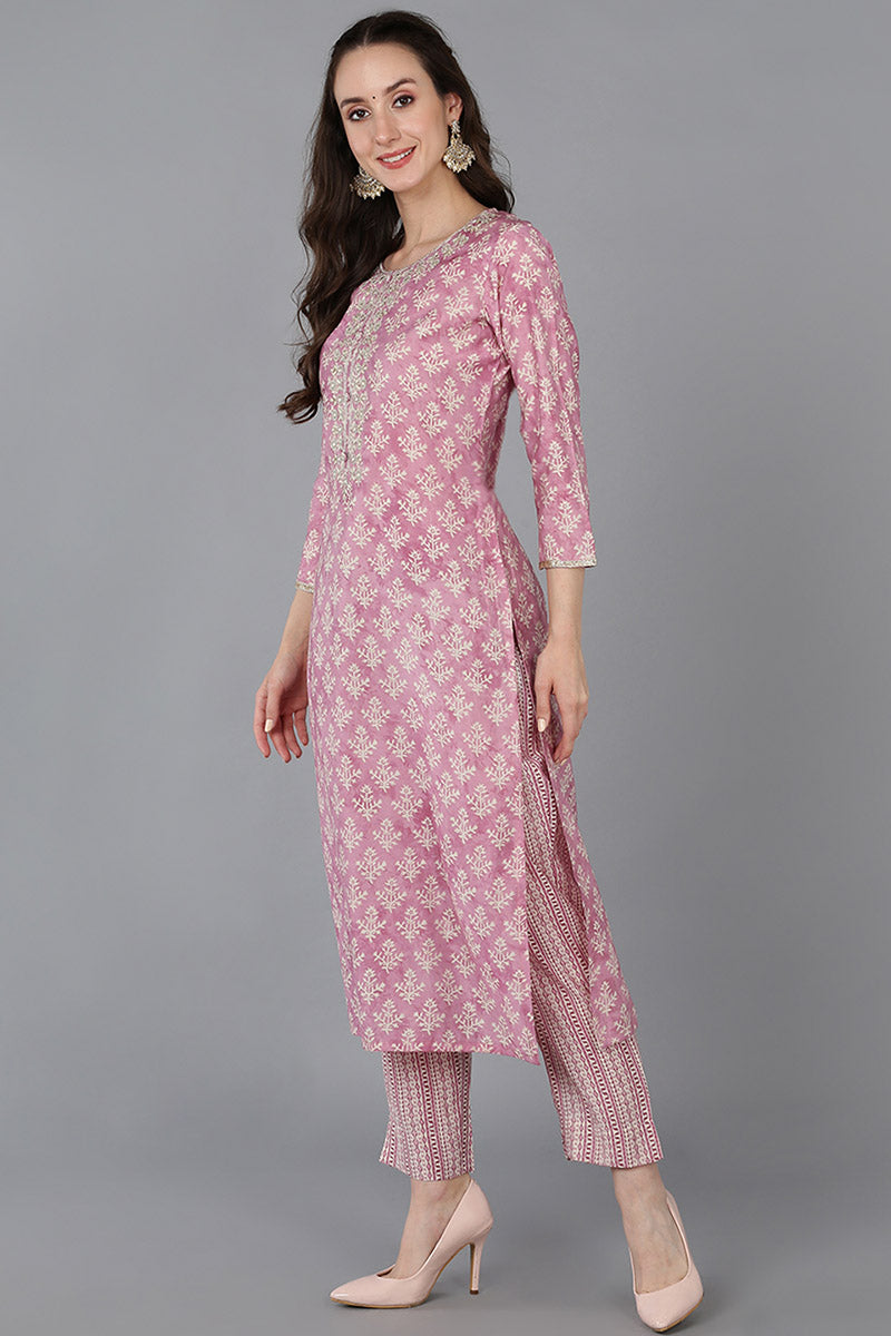 Women's Pink Silk Blend Ethnic Motifs Embroidered Straight Kurta - Rasiya - Distacart