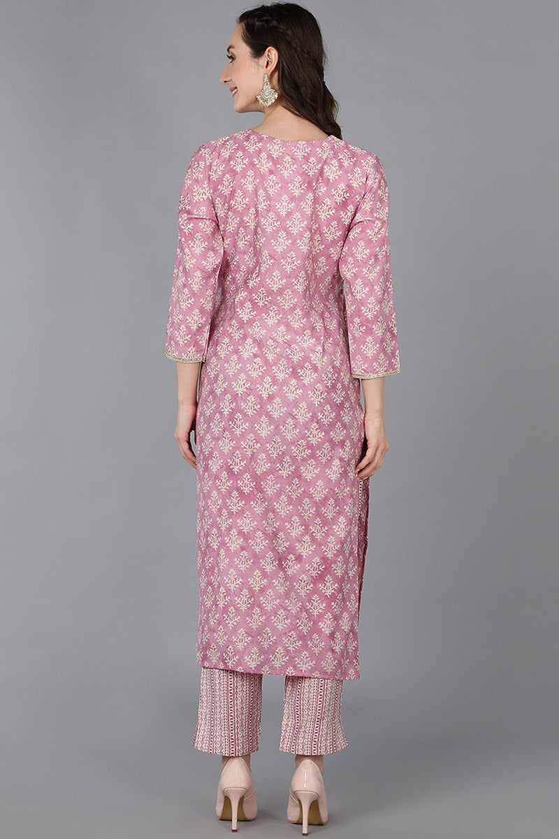 Women's Pink Silk Blend Ethnic Motifs Embroidered Straight Kurta - Rasiya - Distacart