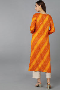 Thumbnail for Women's Orange Viscose Rayon Bandhani Embroidered Straight Kurta - Rasiya - Distacart