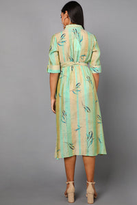 Thumbnail for Women's Sea Green Polyester Abstract Print Midi Dress - Rasiya - Distacart