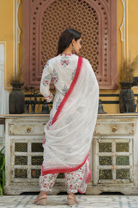 Thumbnail for Women's Off White Printed Cotton Kurta, Salwar, and Dupatta - Rasiya - Distacart