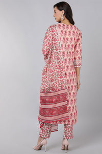 Thumbnail for Women's Pink Printed Kurta Trousers With Dupatta - Rasiya - Distacart