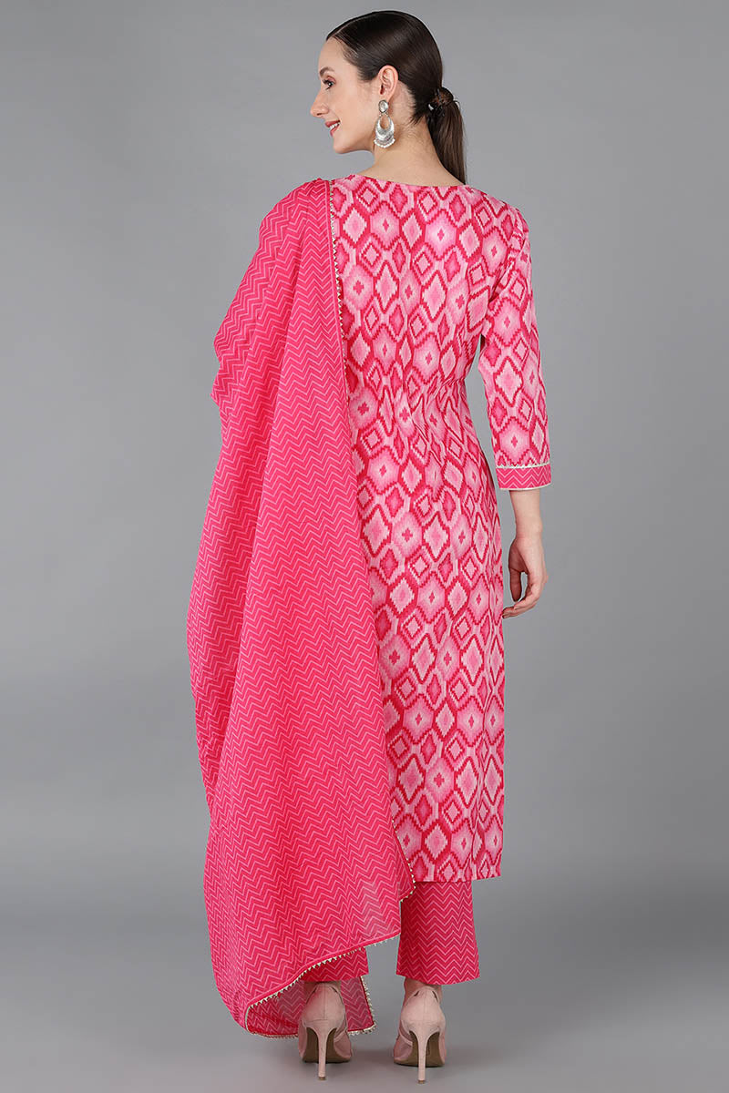 Women's Pink Pure Cotton Gotta Patti Straight Suit Set - Rasiya - Distacart