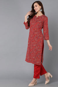 Thumbnail for Women's Red Rayon Blend Floral Straight Kurta Pant With Dupatta - Rasiya - Distacart