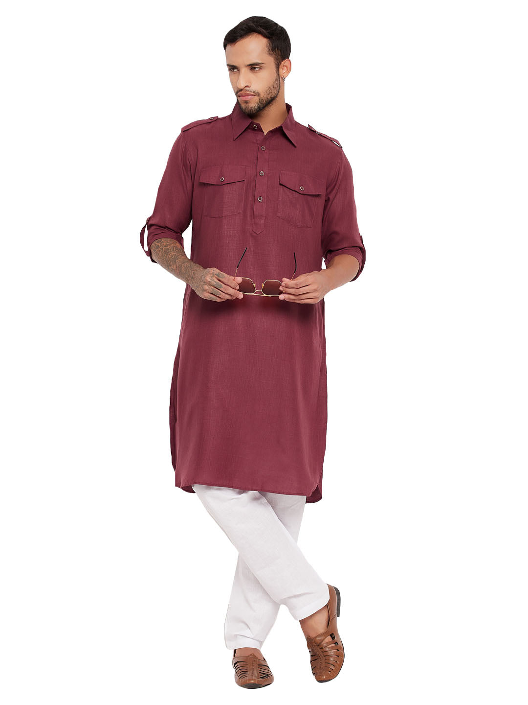 Purple kurta white discount pajama